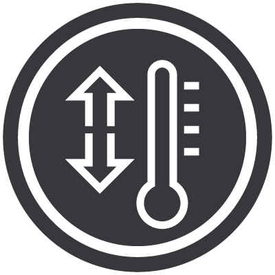 A circular icon with a thermometer and vertical double-headed arrow, indicating temperature control or adjustment.