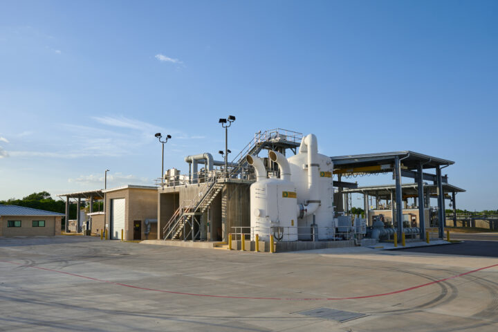 Gruene Water Reclamation Facility with treatment equipment, tanks, piping and operational buildings.